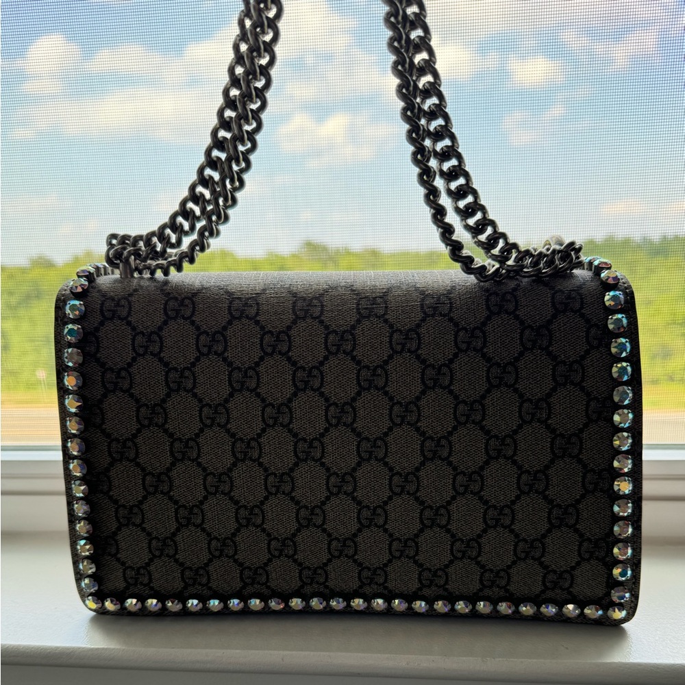 Gucci: Pink Original GG Supreme Crystal Embellished Dionysus Shoulder Bag - Picture 4 of 10